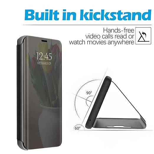 Samsung Galaxy A72 Clear View Electroplate Mirror Protective Leather Flip Cover with Glass - Premium, Stylish, and Durable Case for Ultimate Protection and Functionality - Flymaster Shop
