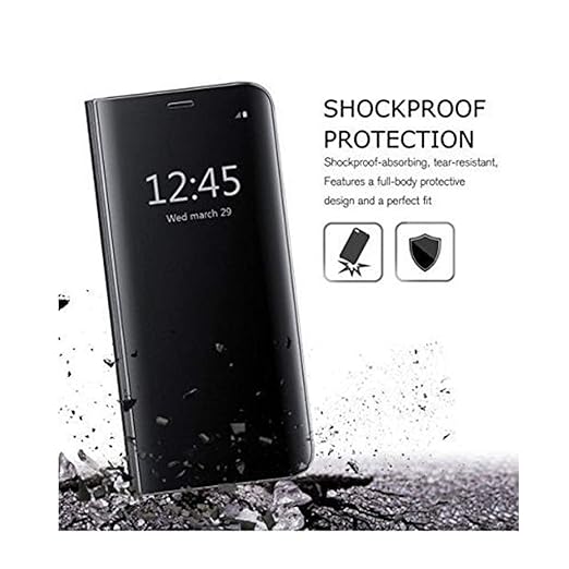 Samsung J3 Clear View Electroplate Mirror Protective Leather Flip Cover with Glass - Premium, Stylish, and Durable Case for Ultimate Protection and Functionality. - Flymaster Shop