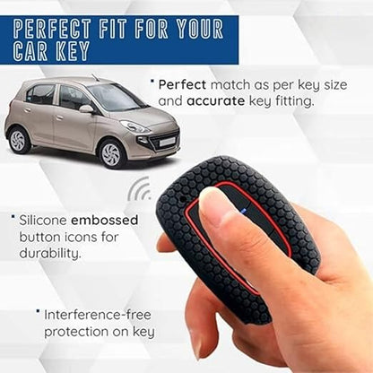 Silicone Key Cover for Hyundai Elite i20, Active20, Aura, Verna, Xcent, Tucson, Elantra – Black 3-Button Smart Key Cover with KC Mini Keyring - Flymaster Shop