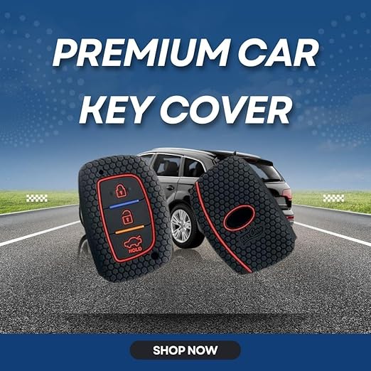 Silicone Key Cover for Hyundai Elite i20, Active20, Aura, Verna, Xcent, Tucson, Elantra – Black 3-Button Smart Key Cover with KC Mini Keyring - Flymaster Shop
