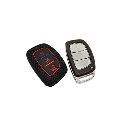 Silicone Key Cover for Hyundai Elite i20, Active20, Aura, Verna, Xcent, Tucson, Elantra – Black 3-Button Smart Key Cover with KC Mini Keyring - Flymaster Shop