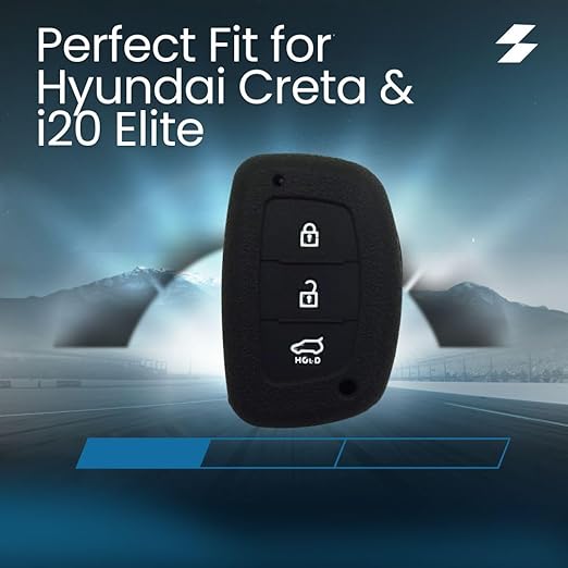 Silicone Rubber Car Key Cover for Hyundai Creta / i20 Elite – Black | Premium Protection & Durability (Pack of 1) - Flymaster Shop