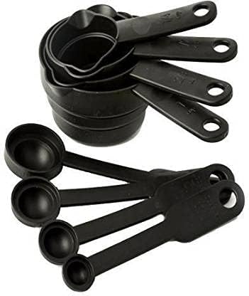 SLCE 8-Pieces Plastic Measuring Spoon and Cup Set (Black, Pack of 1) - Flymaster Shop