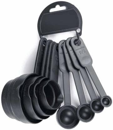 SLCE 8-Pieces Plastic Measuring Spoon and Cup Set (Black, Pack of 1) - Flymaster Shop