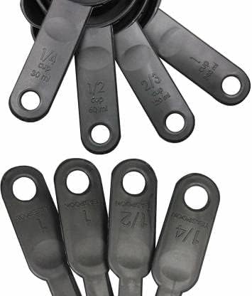 SLCE 8-Pieces Plastic Measuring Spoon and Cup Set (Black, Pack of 1) - Flymaster Shop