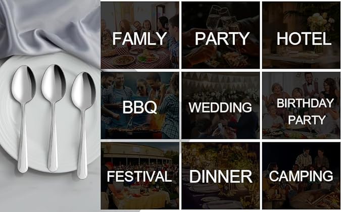 Stainless Steel Dinner Spoon/Table Spoon Set (Medium, Set of 12) – Durable and Elegant Teaspoons for Daily Use - Flymaster Shop