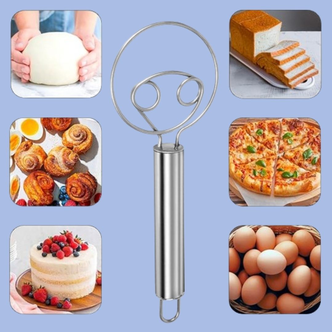 Stainless Steel Dough Whisk – Manual Bread Whisk with Non-Slip, Heat-Resistant Handle – Ideal for Bread, Batter, Dough Whisk and Pastry Mixing – Pack of 1 (Sliver) - Flymaster Shop