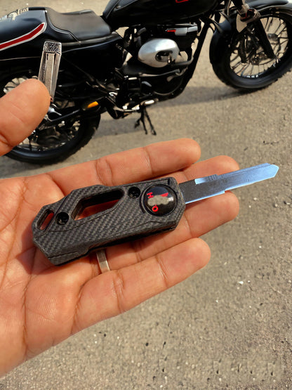 Stylish Carbon Finish Flip Key for Hero Splendor, NXG & Passion Pro (Left Cut) | Upgrade Your Motorcycle Key - Flymaster Shop