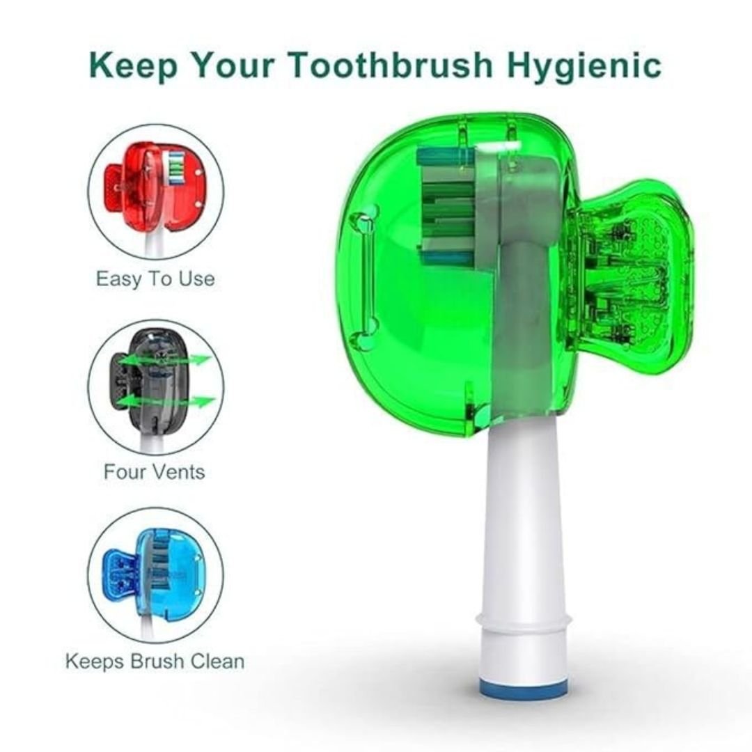 Toothbrush Head Cover Cap Set of 4 – Portable Toothbrush Protectors, Hygienic Clips for Travel, Home & Bathroom Storage, Durable Toothbrush Case Covers - Flymaster Shop