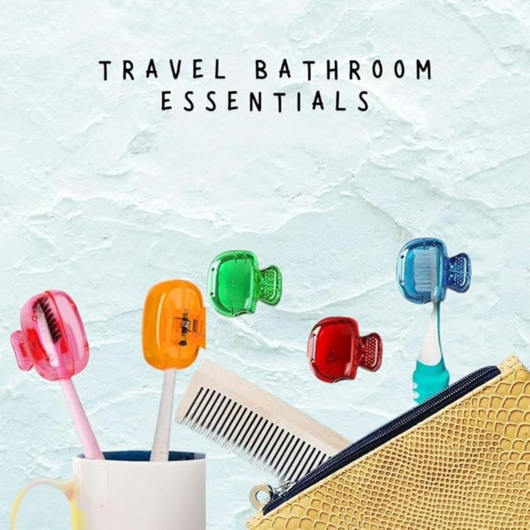 Toothbrush Head Cover Cap Set of 4 – Portable Toothbrush Protectors, Hygienic Clips for Travel, Home & Bathroom Storage, Durable Toothbrush Case Covers - Flymaster Shop