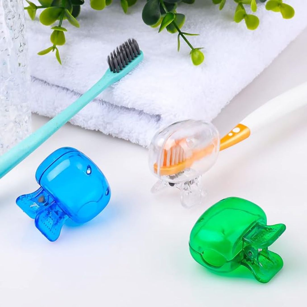 Toothbrush Head Cover Cap Set of 4 – Portable Toothbrush Protectors, Hygienic Clips for Travel, Home & Bathroom Storage, Durable Toothbrush Case Covers. - Flymaster Shop