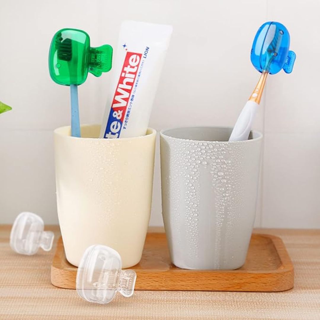 Toothbrush Head Cover Cap Set of 4 – Portable Toothbrush Protectors, Hygienic Clips for Travel, Home & Bathroom Storage, Durable Toothbrush Case Covers - Flymaster Shop