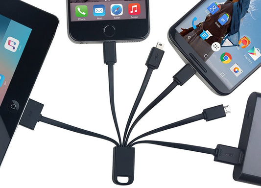Universal Compact 5 - in - 1 | Charging Cable | Android/Windows Devices, iPhones/iPads and features Micro - USB, Mini - USB, and iOS 30 - Pin - Flymaster ShopShopFlyMaster