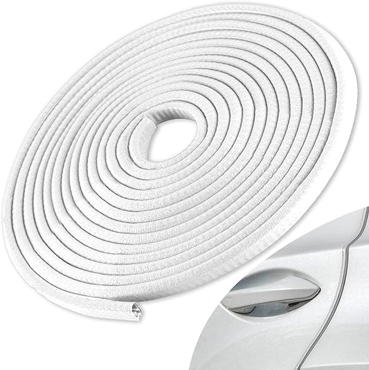 Universal Fit for Car Door Seal Strip | Automotive Accessories | Protects Door Edge with U Shape Edge Trim Rubber & Seal Protector Clips, White - Flymaster Shop