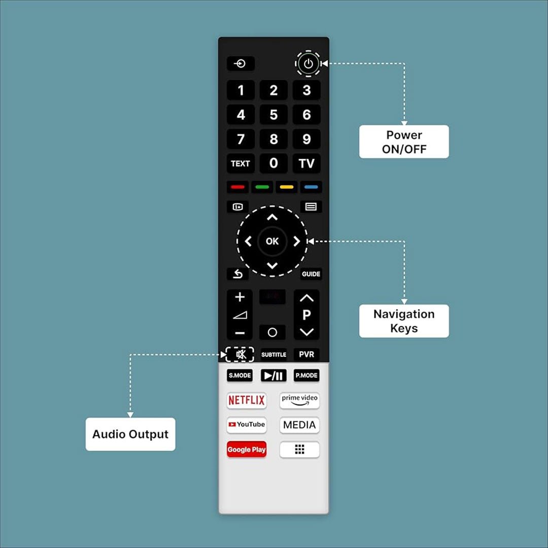 Universal Remote for Toshiiba Smart TVs – Compatible with LCD, LED, OLED, QLED, UHD, 4K Android TVs, Hot Keys for Netflix, Prime Video, YouTube, Google Play, and Media. - Flymaster Shop