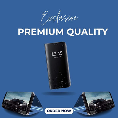 V20 Pro Clear View Electroplate Mirror Flip Case with Protective Glass Cover, Stylish and Durable Polycarbonate Design for Ultimate Protection (Black). - Flymaster Shop