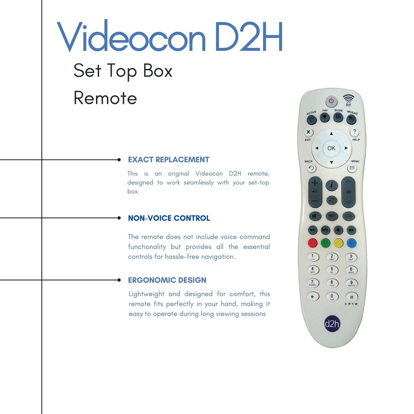 Videocon D2H Remote Original for Set Top Box | Remote Videocon D2H Compatible for HD Box TV & D2H (Non Voice | Not RF) (Exactly Same Remote Will Work Only) - Flymaster Shop