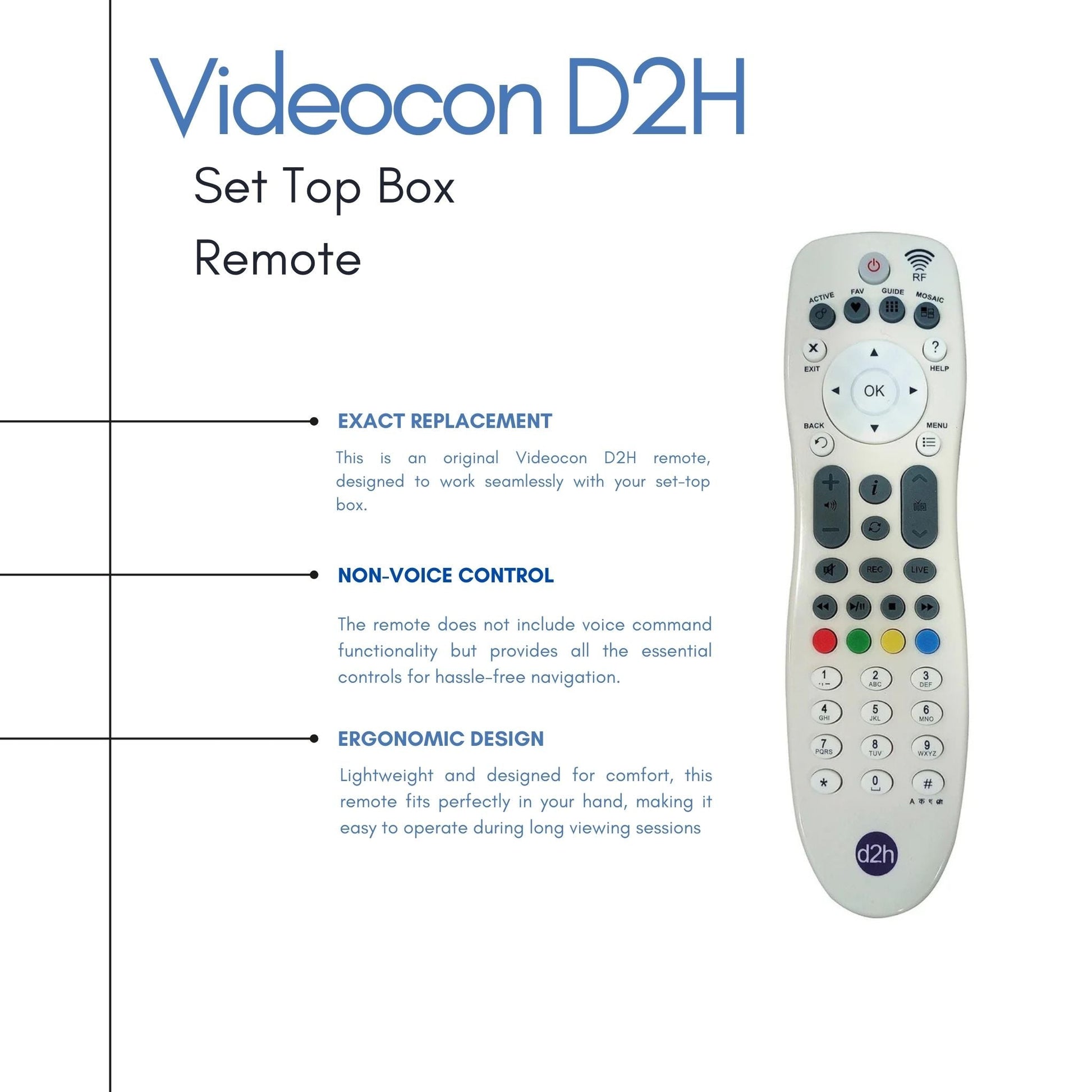 Videocon D2H Remote Original for Set Top Box | Remote Videocon D2H Compatible for HD Box TV & D2H (Non Voice | Not RF) (Exactly Same Remote Will Work Only) - Flymaster Shop