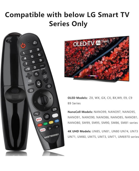 Voice Magic Remote AKB75855501 for LG Smart TV – Replacement for AN-MR20GA MR19BA MR18BA MR650A with Pointer & Hotkeys (Netflix, Prime Video, Movies) - Flymaster Shop