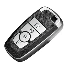 Ford Ecosport Aspire Freestyle Endeavour Push Button Start Car Key | Car Accessories | Soft TPU Leather Pattern Key Cover, Silver Color