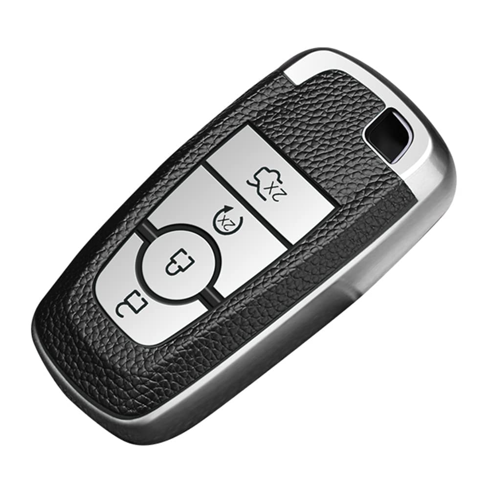 Ford Ecosport Aspire Freestyle Endeavour Push Button Start Car Key | Car Accessories | Soft TPU Leather Pattern Key Cover, Silver Color - Flymaster Shop