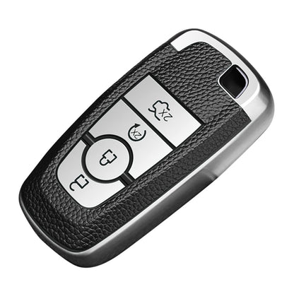 Ford Ecosport Aspire Freestyle Endeavour Push Button Start Car Key | Car Accessories | Soft TPU Leather Pattern Key Cover, Silver Color - Flymaster Shop