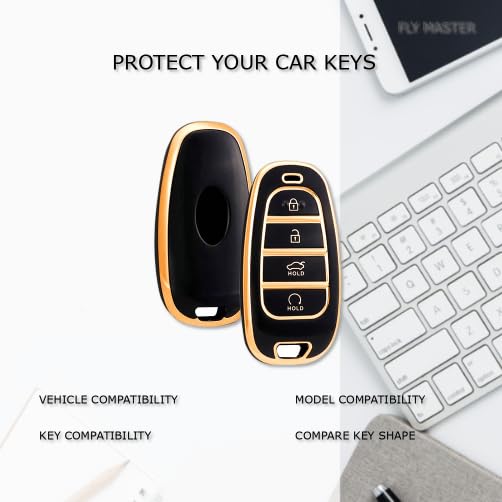 Hyundai Tucson 2022 4 Button Smart Key | Car Key Cover | Provides Protection and Style (Gold Black) - Flymaster Shop