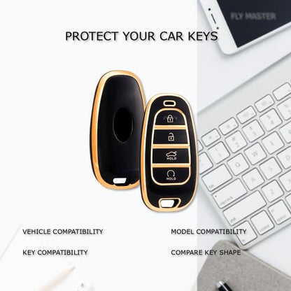 Hyundai Tucson 2022 4 Button Smart Key | Car Key Cover | Provides Protection and Style (Gold Black) - Flymaster Shop